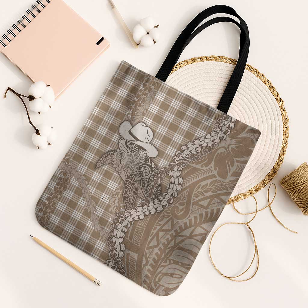 Beige Hawaii Palaka Cowboy Turtle Tote Bag Hawaiian Paniolo Puakenikeni Maile Lei DT05 Black Strap One Size Beige - Polynesian Pride