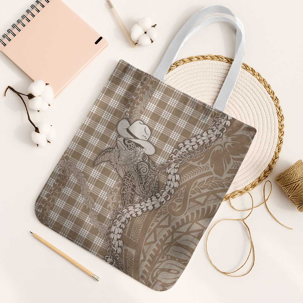 Beige Hawaii Palaka Cowboy Turtle Tote Bag Hawaiian Paniolo Puakenikeni Maile Lei DT05 White Strap One Size Beige - Polynesian Pride