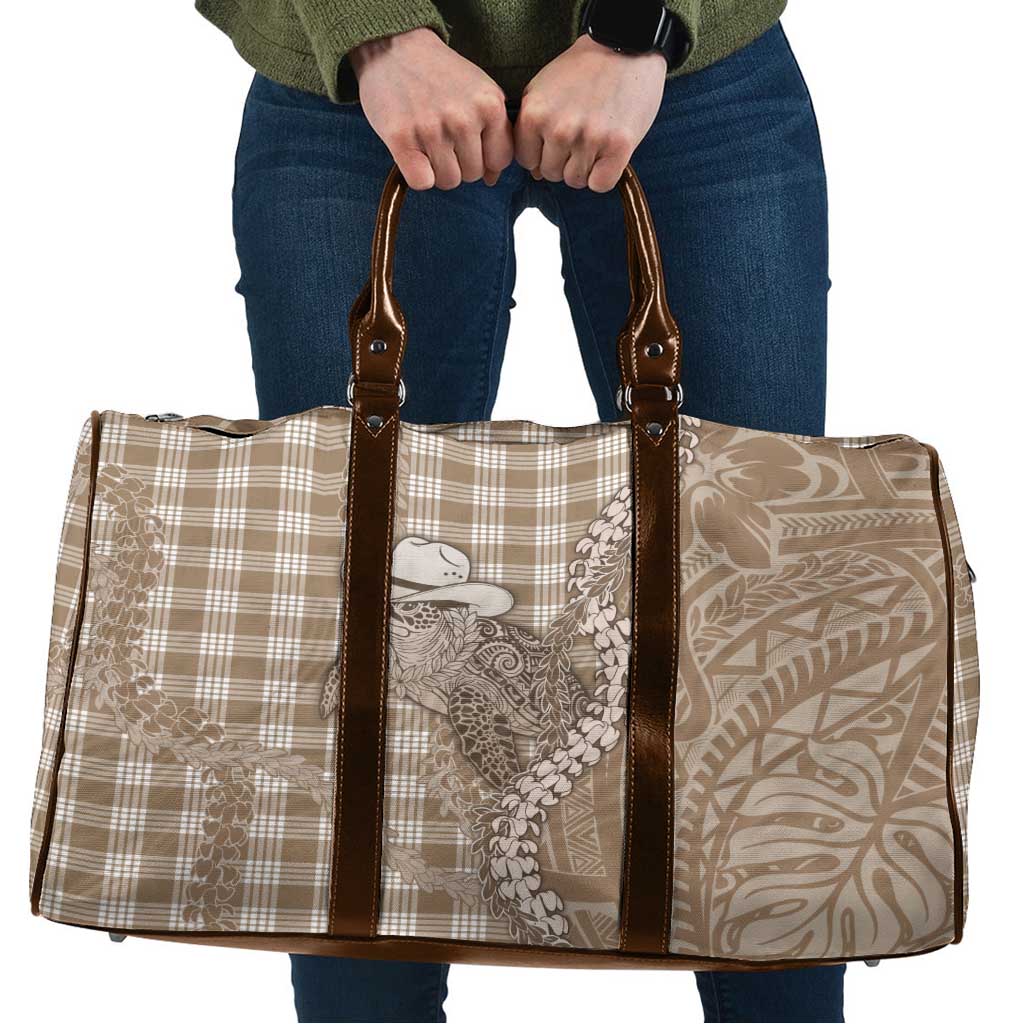 Beige Hawaii Palaka Cowboy Turtle Travel Bag Hawaiian Paniolo Puakenikeni Maile Lei DT05 Beige - Polynesian Pride