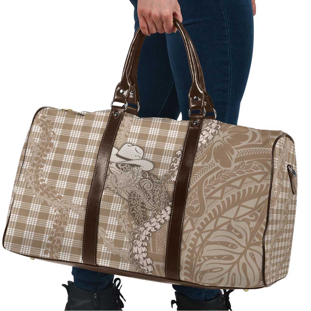 Beige Hawaii Palaka Cowboy Turtle Travel Bag Hawaiian Paniolo Puakenikeni Maile Lei DT05 - Polynesian Pride