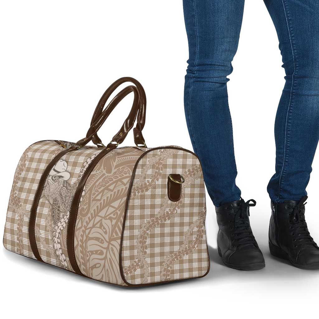 Beige Hawaii Palaka Cowboy Turtle Travel Bag Hawaiian Paniolo Puakenikeni Maile Lei DT05 - Polynesian Pride
