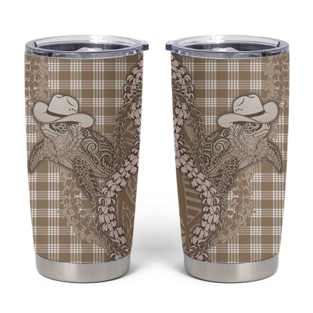 Beige Hawaii Palaka Cowboy Turtle Tumbler Cup Hawaiian Paniolo Puakenikeni Maile Lei DT05 Beige - Polynesian Pride