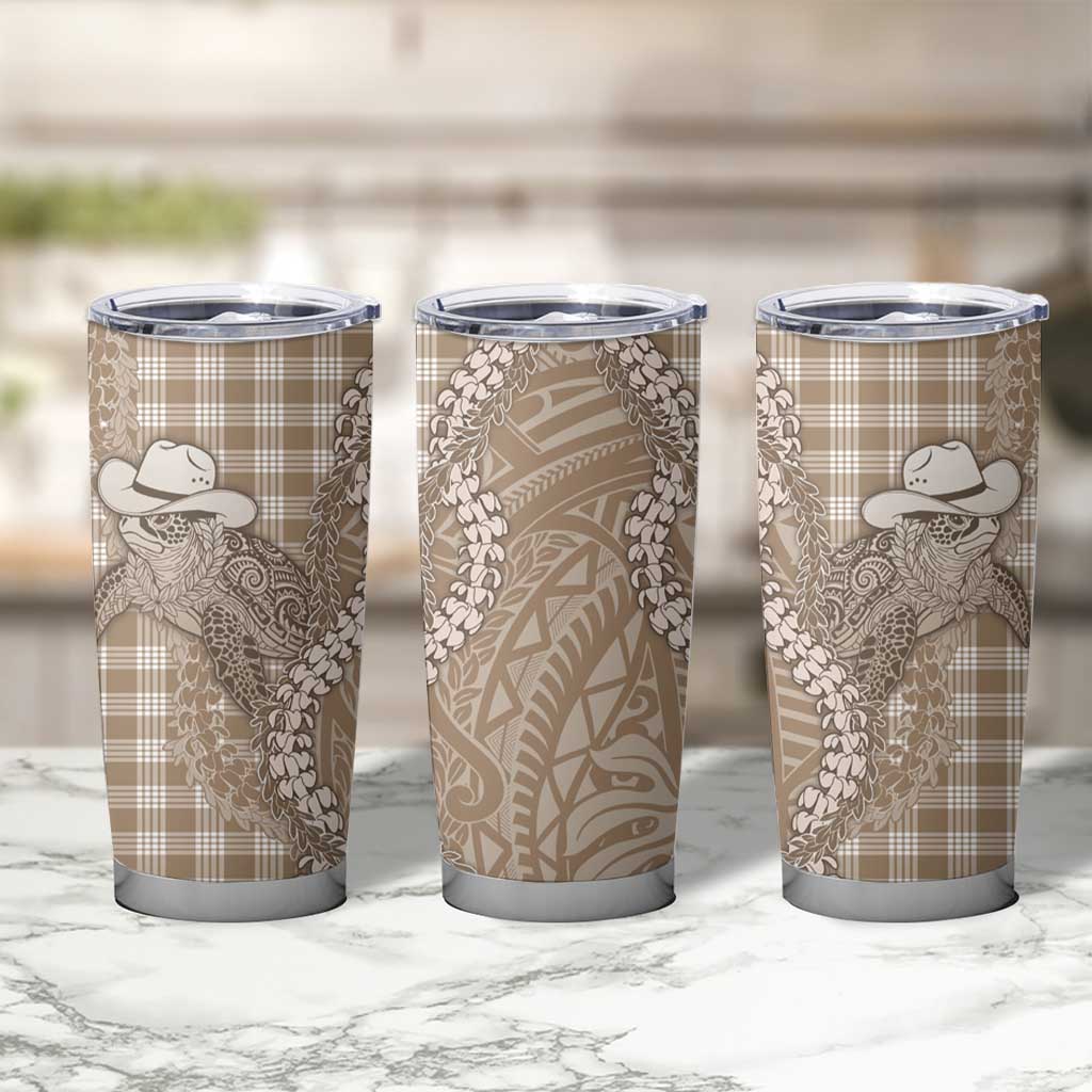 Beige Hawaii Palaka Cowboy Turtle Tumbler Cup Hawaiian Paniolo Puakenikeni Maile Lei DT05 - Polynesian Pride