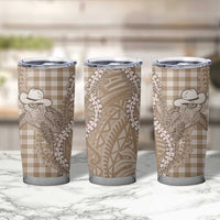 Beige Hawaii Palaka Cowboy Turtle Tumbler Cup Hawaiian Paniolo Puakenikeni Maile Lei DT05 - Polynesian Pride