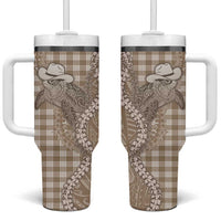 Beige Hawaii Palaka Cowboy Turtle Tumbler With Handle Hawaiian Paniolo Puakenikeni Maile Lei DT05 One Size: 40 oz Beige - Polynesian Pride