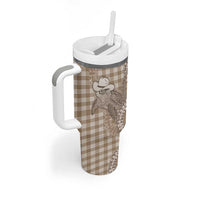 Beige Hawaii Palaka Cowboy Turtle Tumbler With Handle Hawaiian Paniolo Puakenikeni Maile Lei DT05 - Polynesian Pride