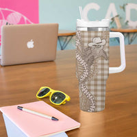 Beige Hawaii Palaka Cowboy Turtle Tumbler With Handle Hawaiian Paniolo Puakenikeni Maile Lei DT05 - Polynesian Pride