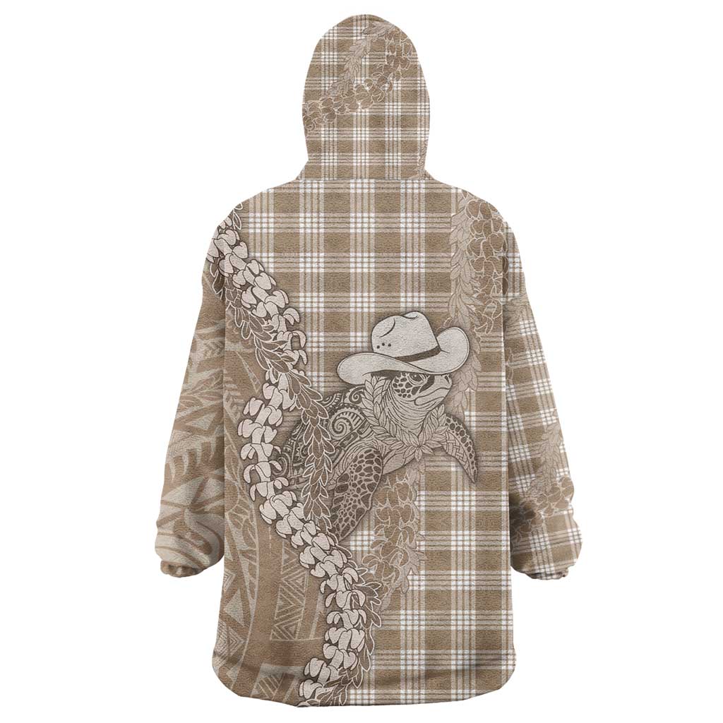 Beige Hawaii Palaka Cowboy Turtle Wearable Blanket Hoodie Hawaiian Paniolo Puakenikeni Maile Lei DT05 - Polynesian Pride
