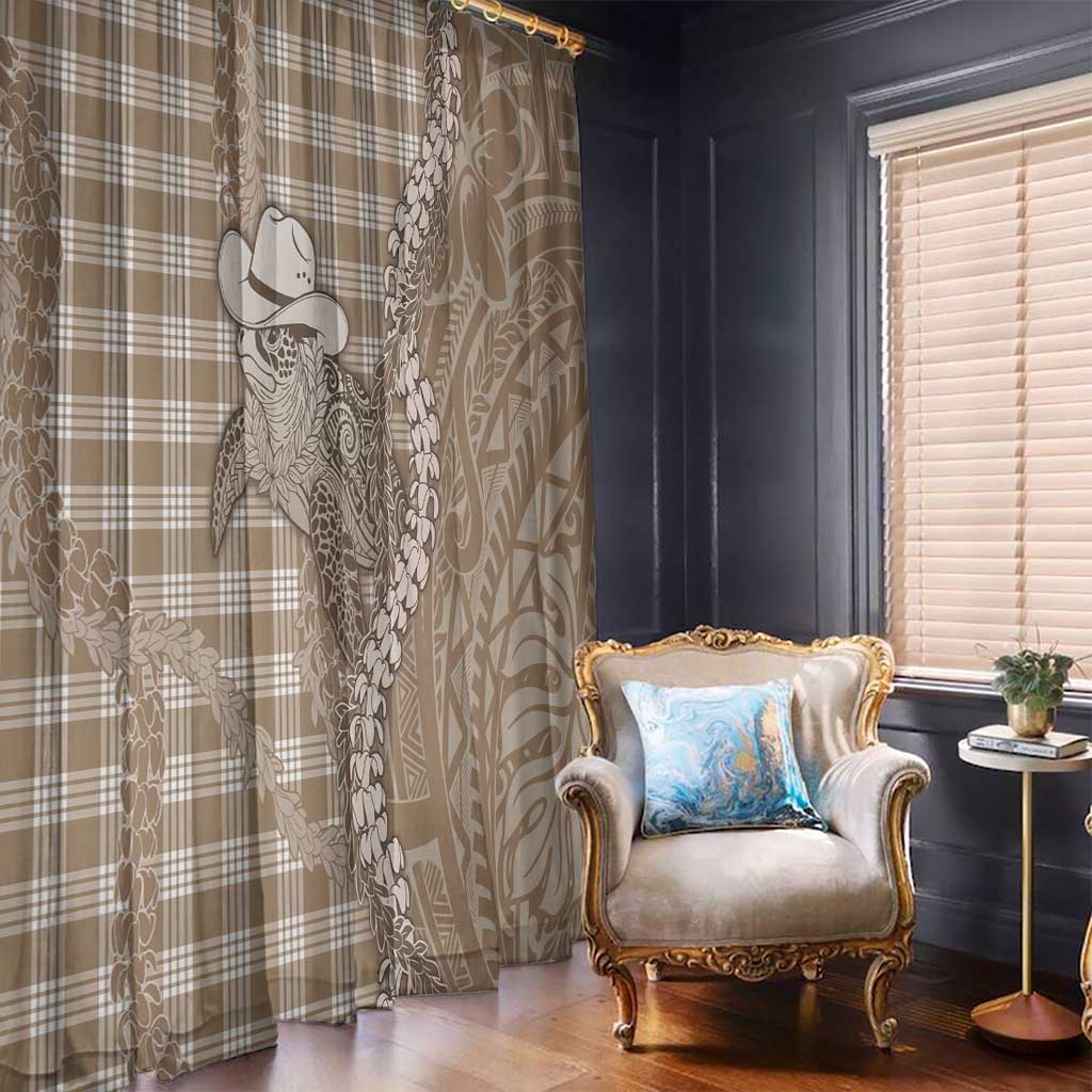 Beige Hawaii Palaka Cowboy Turtle Window Curtain Hawaiian Paniolo Puakenikeni Maile Lei DT05 - Polynesian Pride