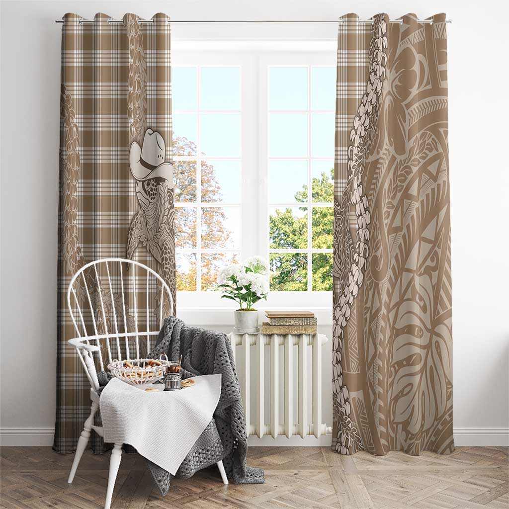 Beige Hawaii Palaka Cowboy Turtle Window Curtain Hawaiian Paniolo Puakenikeni Maile Lei DT05 - Polynesian Pride