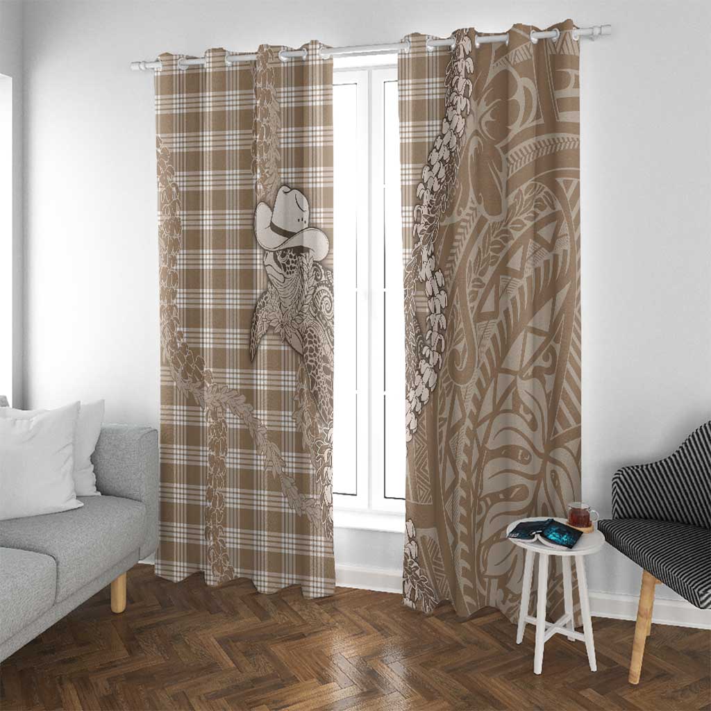 Beige Hawaii Palaka Cowboy Turtle Window Curtain Hawaiian Paniolo Puakenikeni Maile Lei DT05 With Grommets Beige - Polynesian Pride