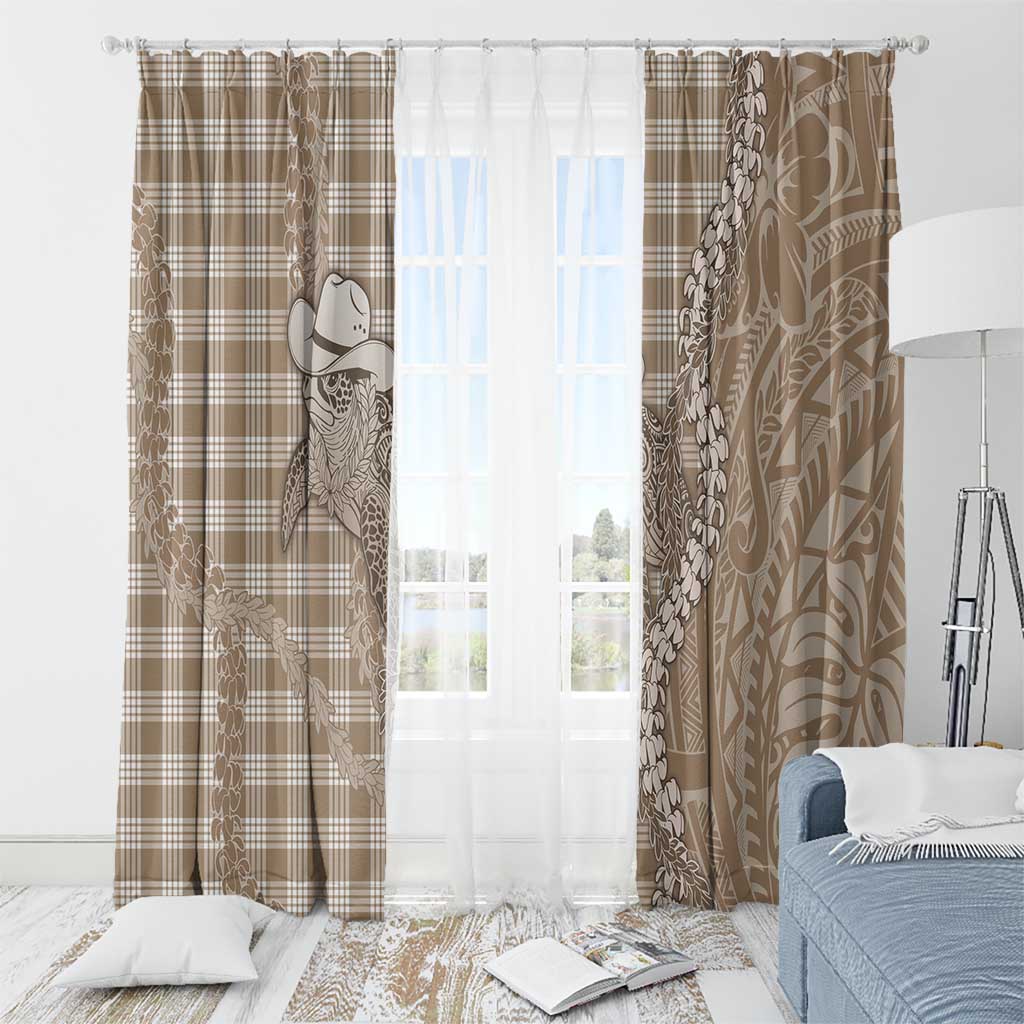 Beige Hawaii Palaka Cowboy Turtle Window Curtain Hawaiian Paniolo Puakenikeni Maile Lei DT05 - Polynesian Pride
