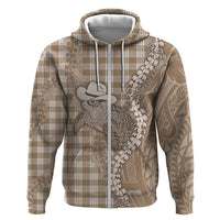 Beige Hawaii Palaka Cowboy Turtle Zip Hoodie Hawaiian Paniolo Puakenikeni Maile Lei DT05 Zip Hoodie Beige - Polynesian Pride