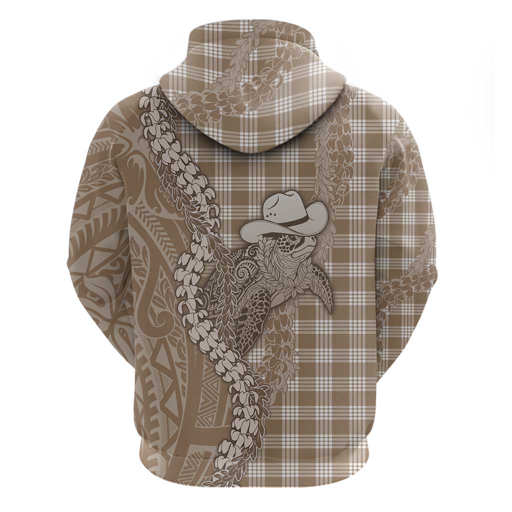 Beige Hawaii Palaka Cowboy Turtle Zip Hoodie Hawaiian Paniolo Puakenikeni Maile Lei DT05 - Polynesian Pride