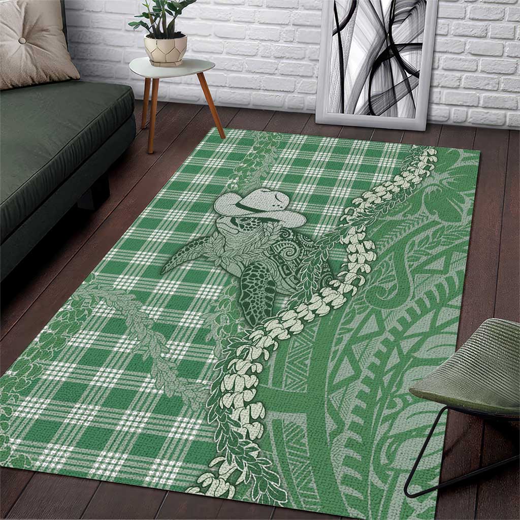 Green Hawaii Palaka Cowboy Turtle Area Rug Hawaiian Paniolo Puakenikeni Maile Lei DT05 Green - Polynesian Pride