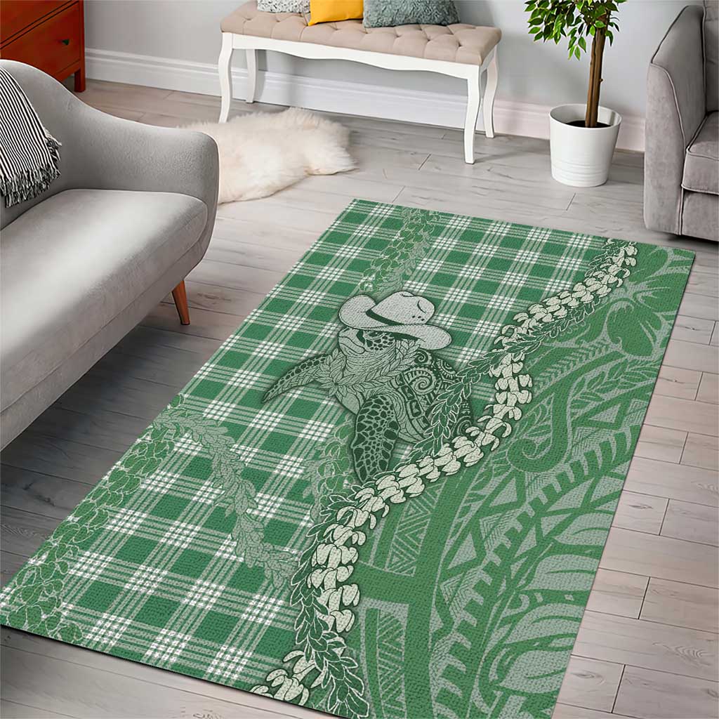 Green Hawaii Palaka Cowboy Turtle Area Rug Hawaiian Paniolo Puakenikeni Maile Lei DT05 - Polynesian Pride