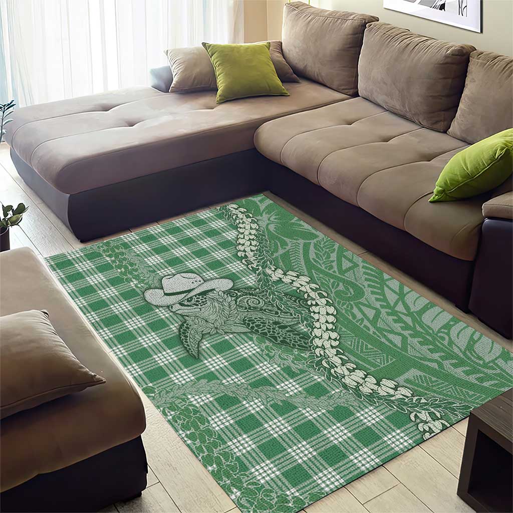 Green Hawaii Palaka Cowboy Turtle Area Rug Hawaiian Paniolo Puakenikeni Maile Lei DT05 - Polynesian Pride