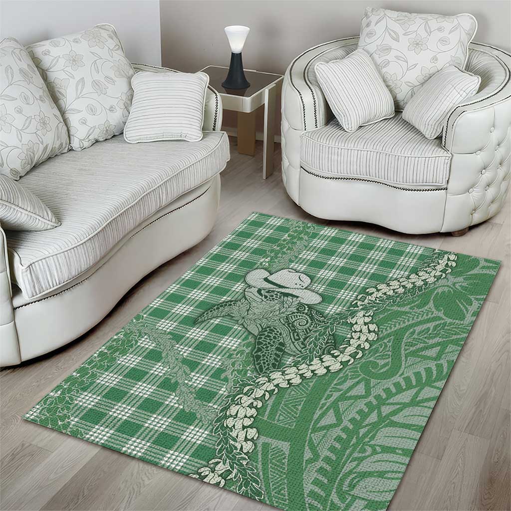 Green Hawaii Palaka Cowboy Turtle Area Rug Hawaiian Paniolo Puakenikeni Maile Lei DT05 - Polynesian Pride