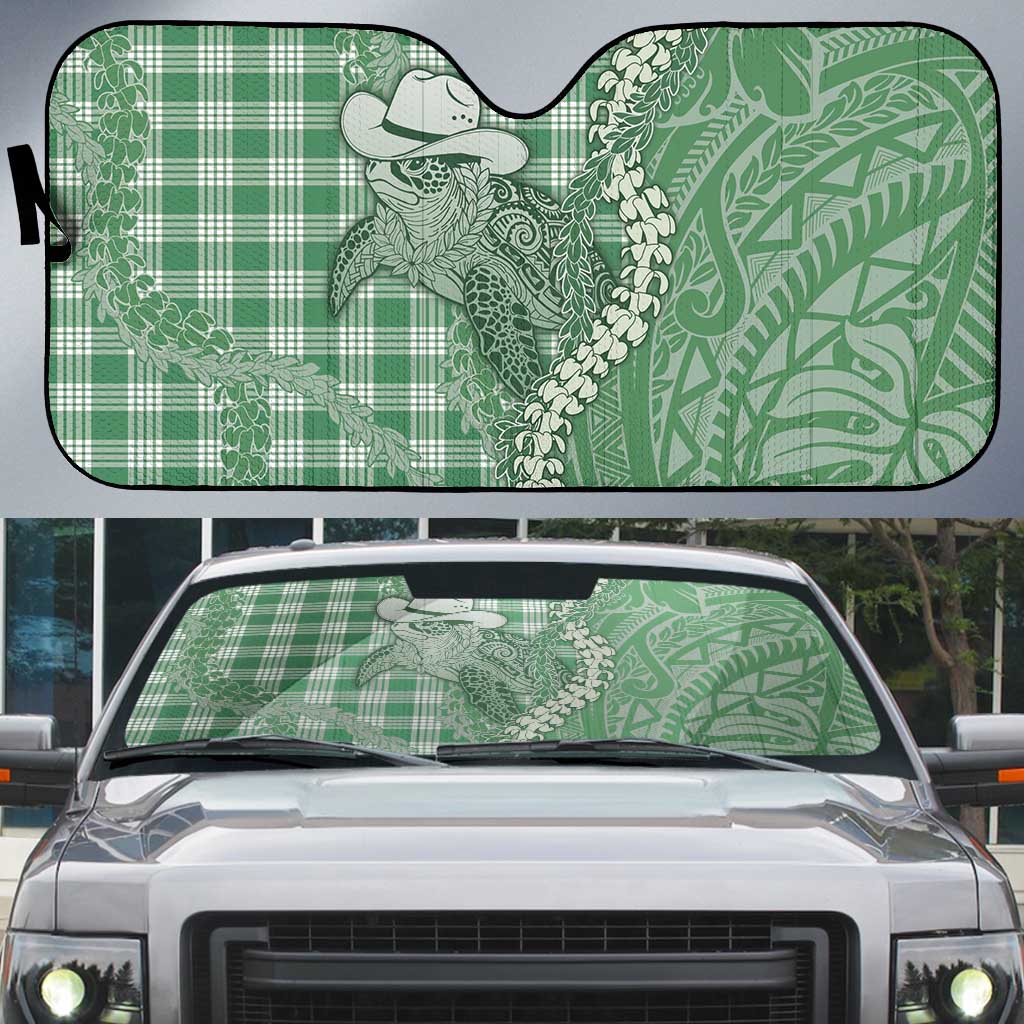Green Hawaii Palaka Cowboy Turtle Auto Sun Shade Hawaiian Paniolo Puakenikeni Maile Lei DT05 Green - Polynesian Pride