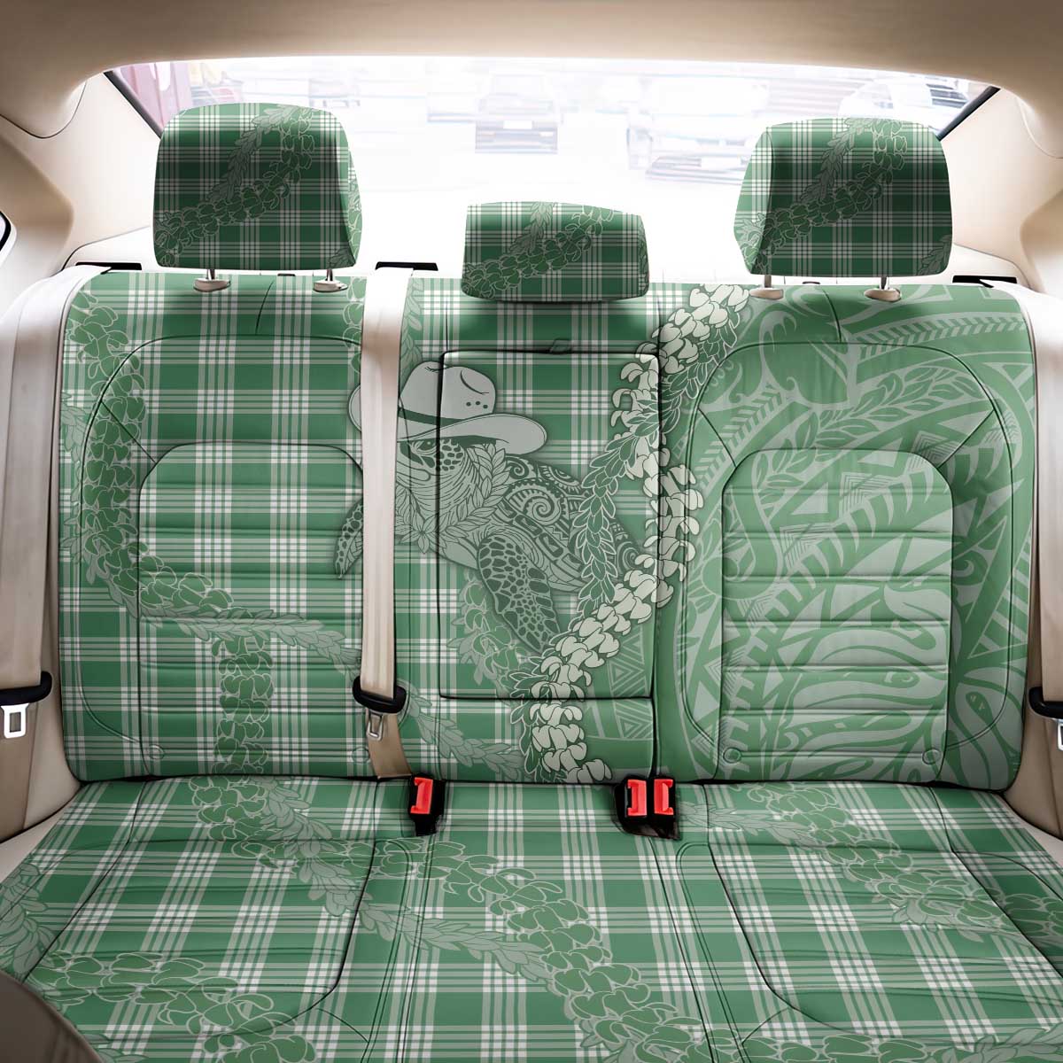 Green Hawaii Palaka Cowboy Turtle Back Car Seat Cover Hawaiian Paniolo Puakenikeni Maile Lei DT05 - Polynesian Pride