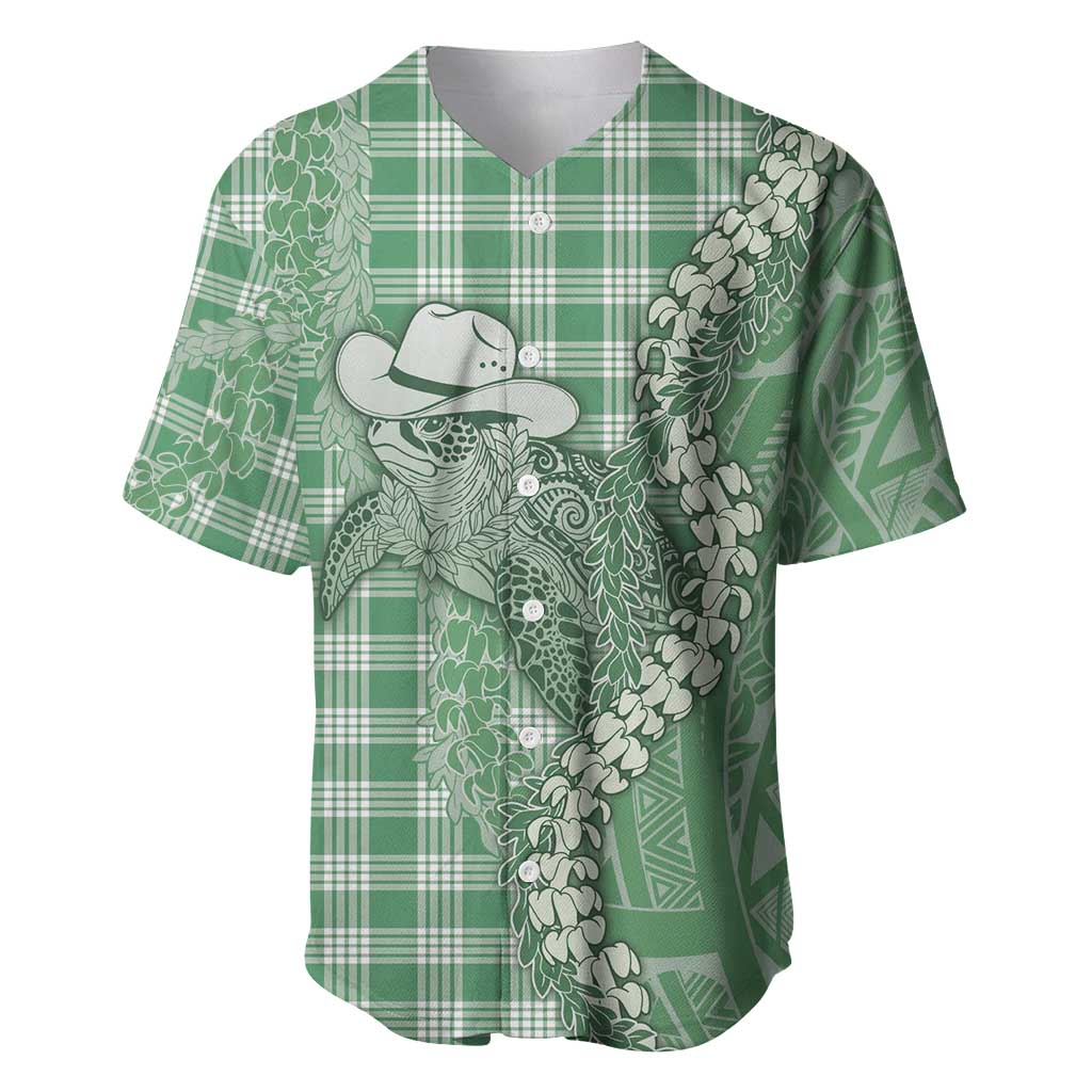 Green Hawaii Palaka Cowboy Turtle Baseball Jersey Hawaiian Paniolo Puakenikeni Maile Lei - Polynesian Pride