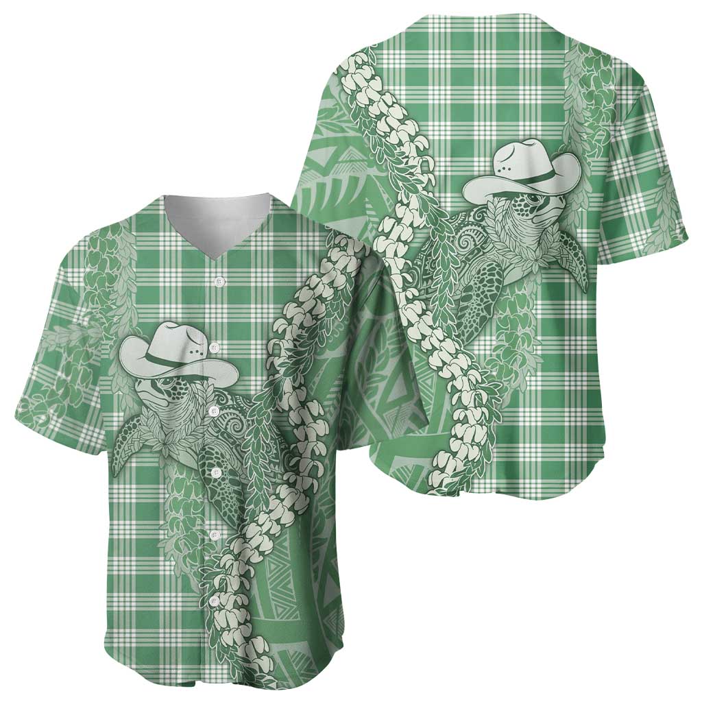 Green Hawaii Palaka Cowboy Turtle Baseball Jersey Hawaiian Paniolo Puakenikeni Maile Lei DT05 - Polynesian Pride