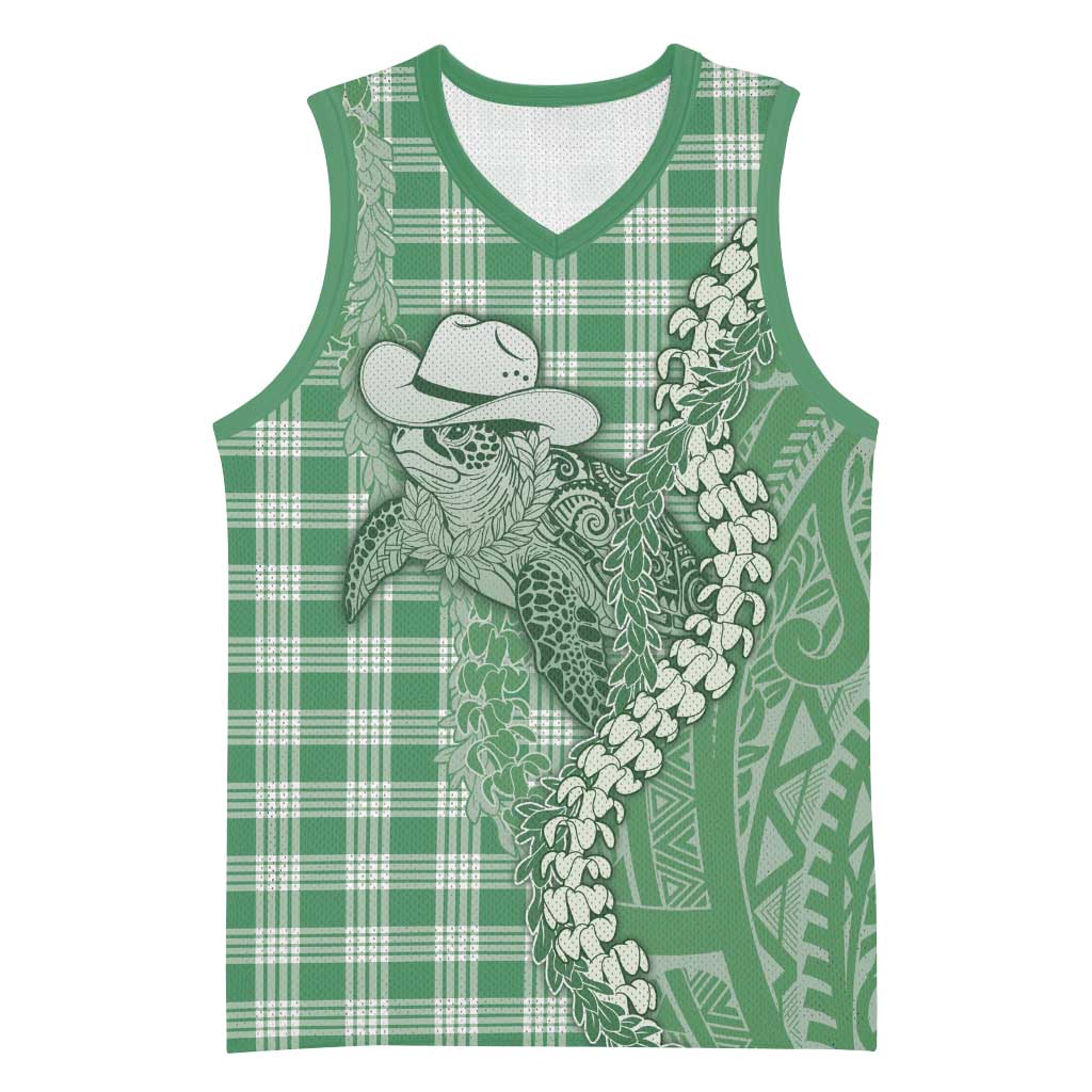 Green Hawaii Palaka Cowboy Turtle Basketball Jersey Hawaiian Paniolo Puakenikeni Maile Lei DT05 Unisex Green - Polynesian Pride
