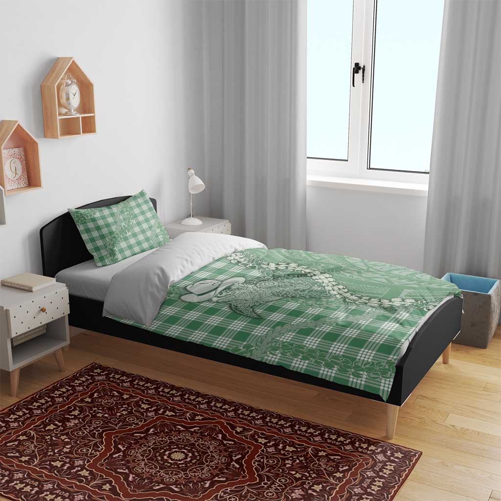 Green Hawaii Palaka Cowboy Turtle Bedding Set Hawaiian Paniolo Puakenikeni Maile Lei - Polynesian Pride