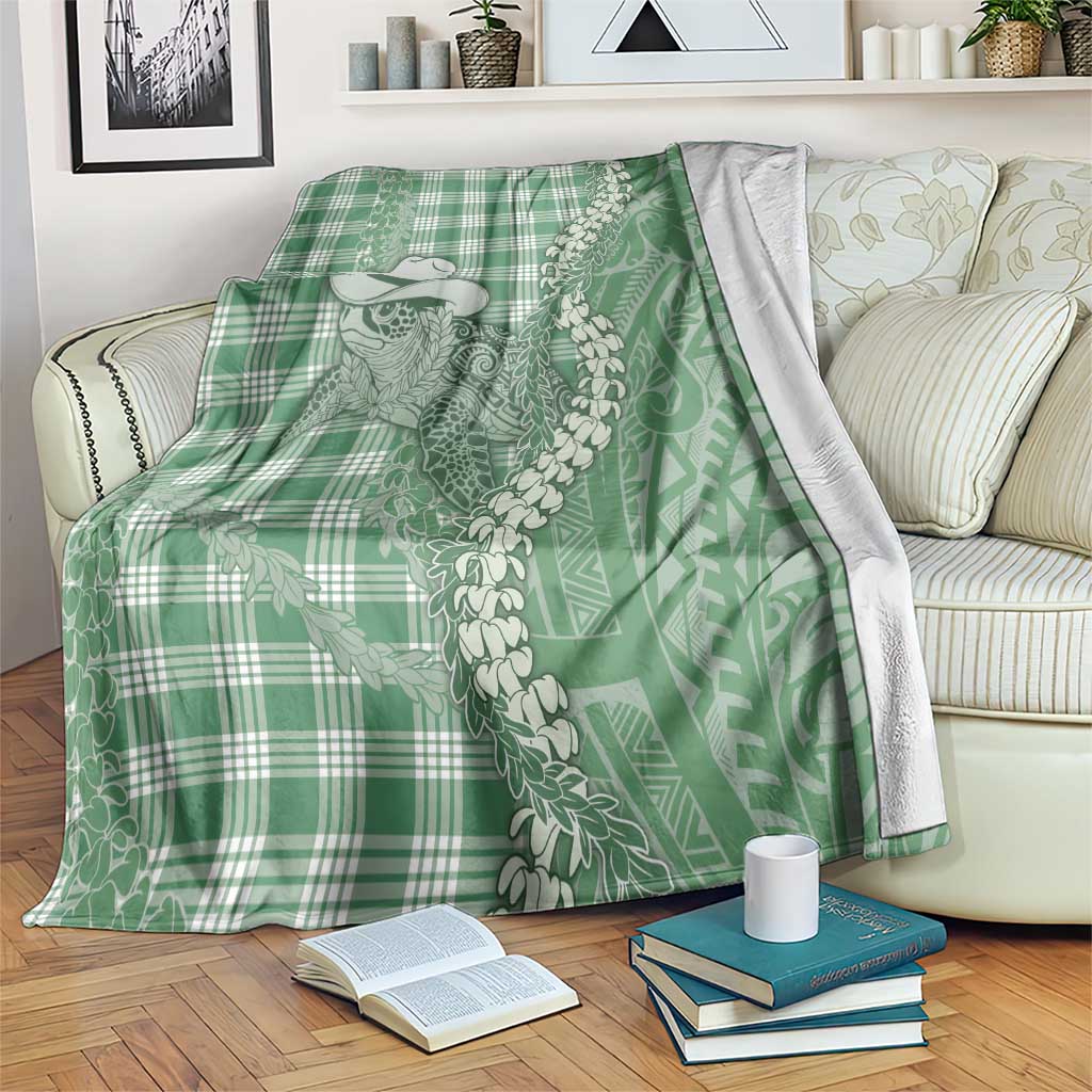 Green Hawaii Palaka Cowboy Turtle Blanket Hawaiian Paniolo Puakenikeni Maile Lei - Polynesian Pride