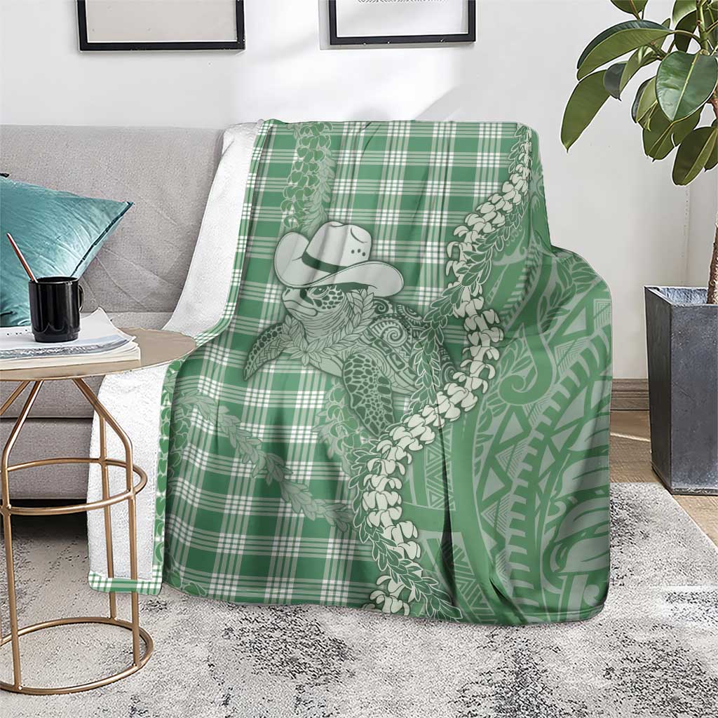 Green Hawaii Palaka Cowboy Turtle Blanket Hawaiian Paniolo Puakenikeni Maile Lei - Polynesian Pride