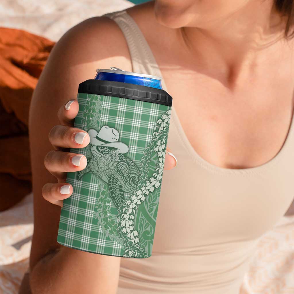 Green Hawaii Palaka Cowboy Turtle 4 in 1 Can Cooler Tumbler Hawaiian Paniolo Puakenikeni Maile Lei DT05 - Polynesian Pride