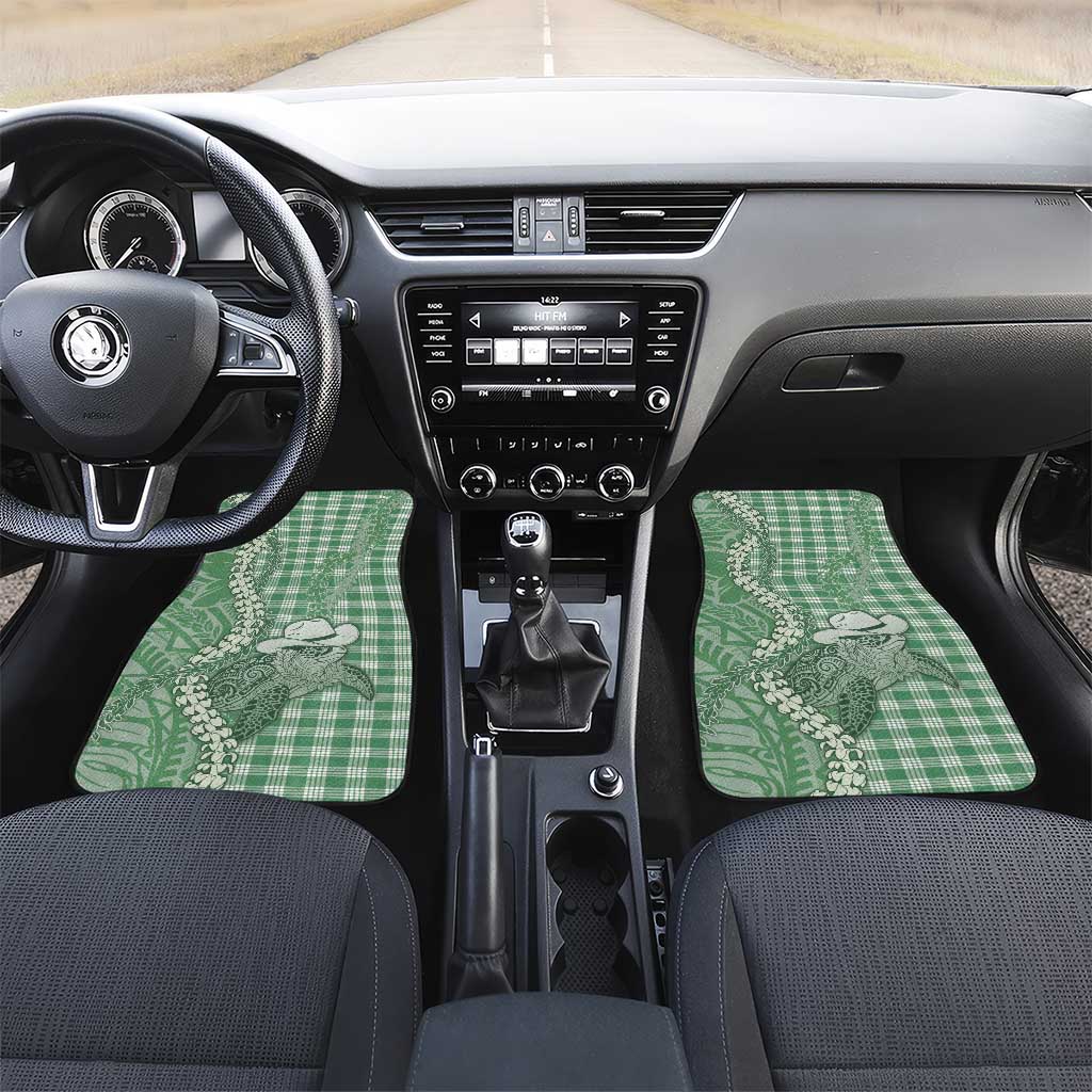 Green Hawaii Palaka Cowboy Turtle Car Mats Hawaiian Paniolo Puakenikeni Maile Lei DT05 Set 2pcs - Front Green - Polynesian Pride