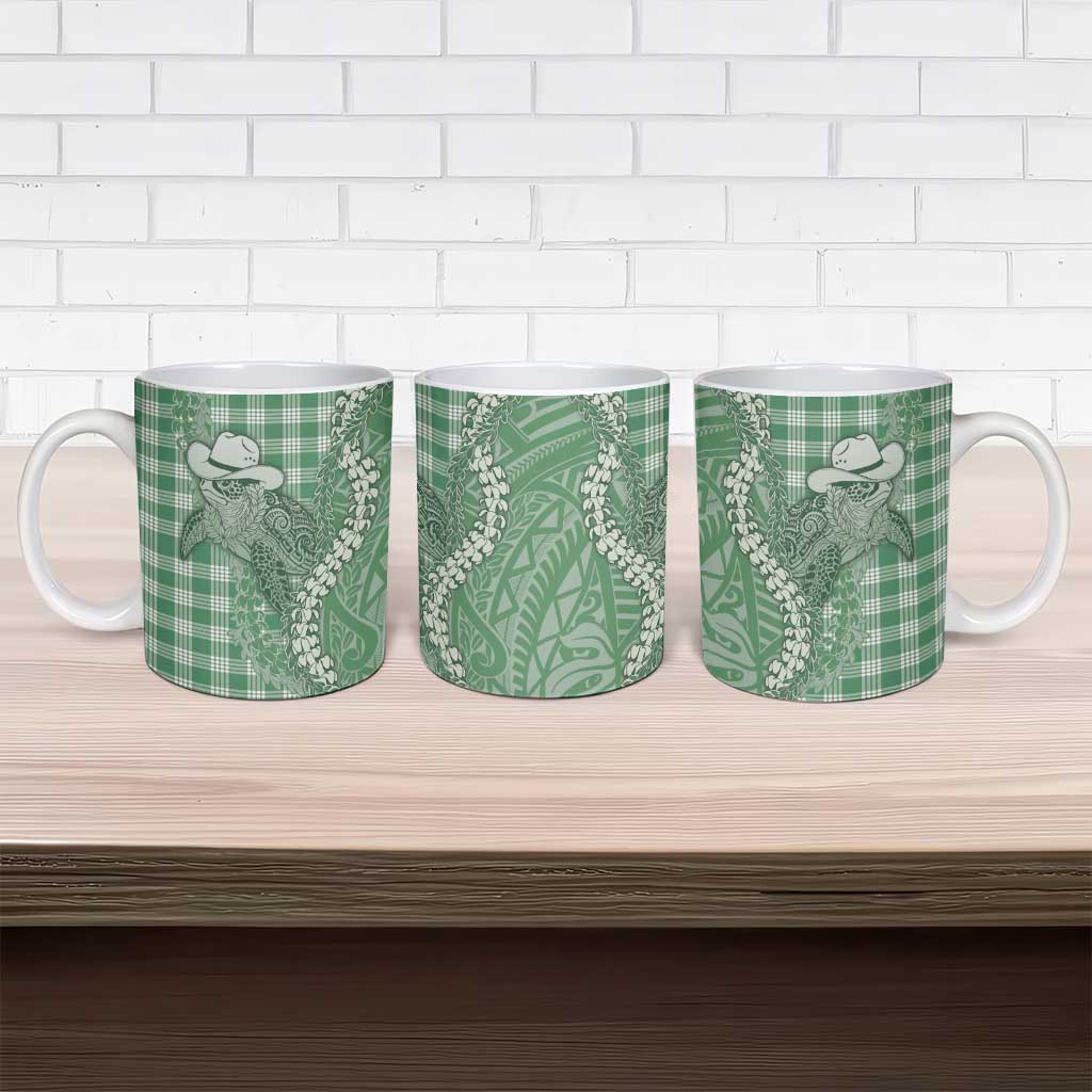 Green Hawaii Palaka Cowboy Turtle Ceramic Mug Hawaiian Paniolo Puakenikeni Maile Lei - Polynesian Pride