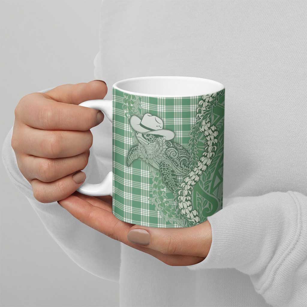 Green Hawaii Palaka Cowboy Turtle Ceramic Mug Hawaiian Paniolo Puakenikeni Maile Lei - Polynesian Pride