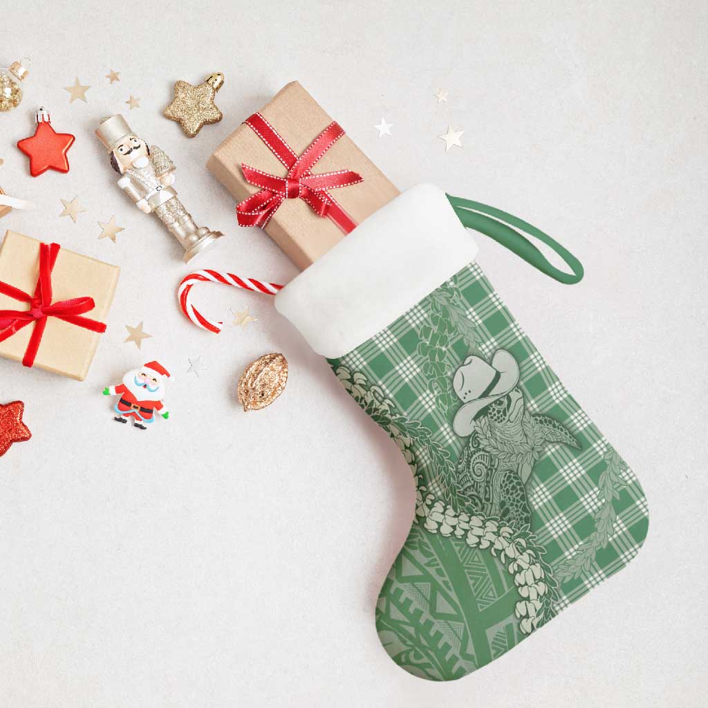 Green Hawaii Palaka Cowboy Turtle Christmas Stocking Hawaiian Paniolo Puakenikeni Maile Lei DT05 - Polynesian Pride