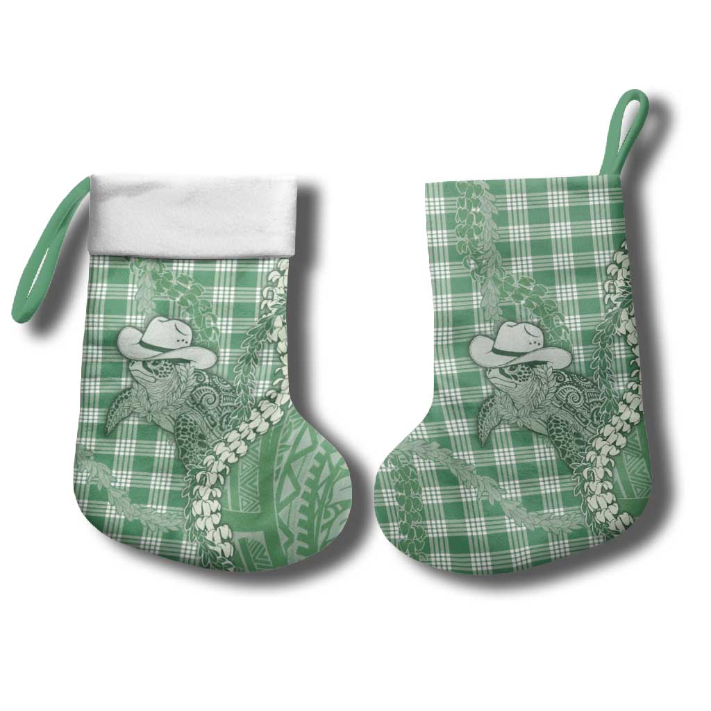 Green Hawaii Palaka Cowboy Turtle Christmas Stocking Hawaiian Paniolo Puakenikeni Maile Lei DT05 - Polynesian Pride