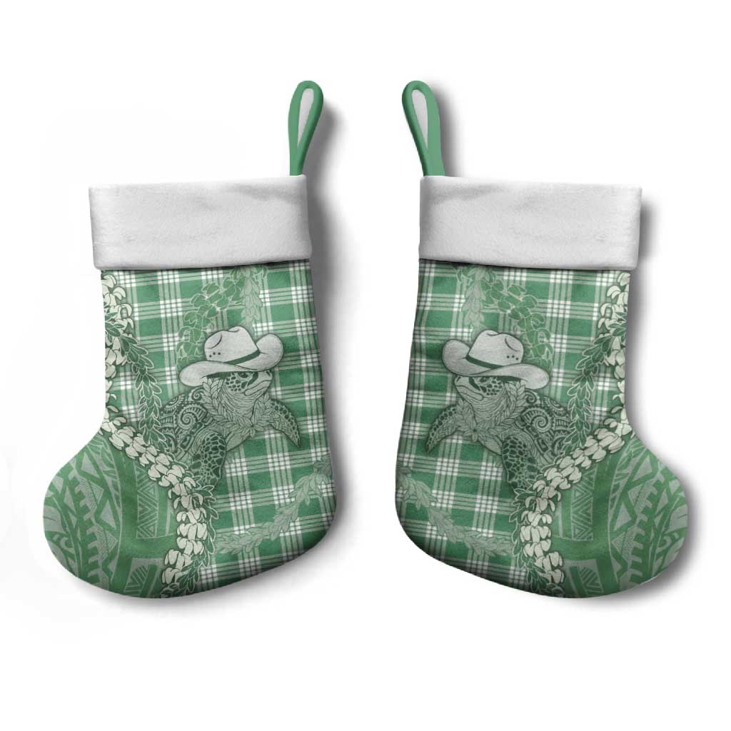 Green Hawaii Palaka Cowboy Turtle Christmas Stocking Hawaiian Paniolo Puakenikeni Maile Lei DT05 - Polynesian Pride