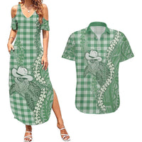 Green Hawaii Palaka Cowboy Turtle Couples Matching Summer Maxi Dress and Hawaiian Shirt Hawaiian Paniolo Puakenikeni Maile Lei DT05 Green - Polynesian Pride