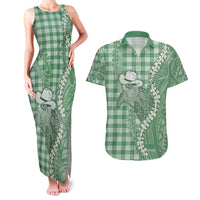 Green Hawaii Palaka Cowboy Turtle Couples Matching Tank Maxi Dress and Hawaiian Shirt Hawaiian Paniolo Puakenikeni Maile Lei DT05 Green - Polynesian Pride