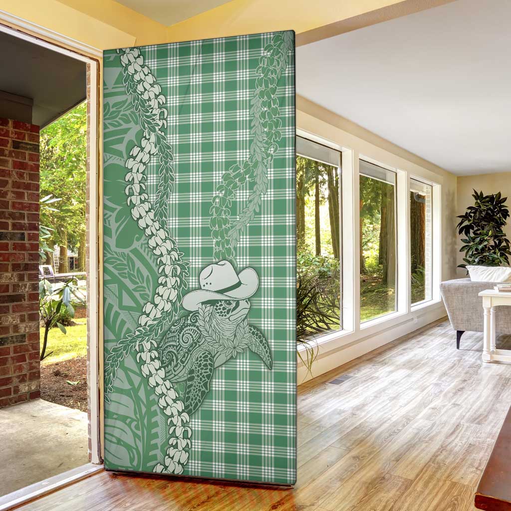 Green Hawaii Palaka Cowboy Turtle Door Cover Hawaiian Paniolo Puakenikeni Maile Lei DT05 - Polynesian Pride