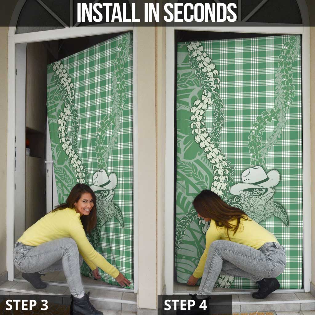 Green Hawaii Palaka Cowboy Turtle Door Cover Hawaiian Paniolo Puakenikeni Maile Lei DT05 - Polynesian Pride