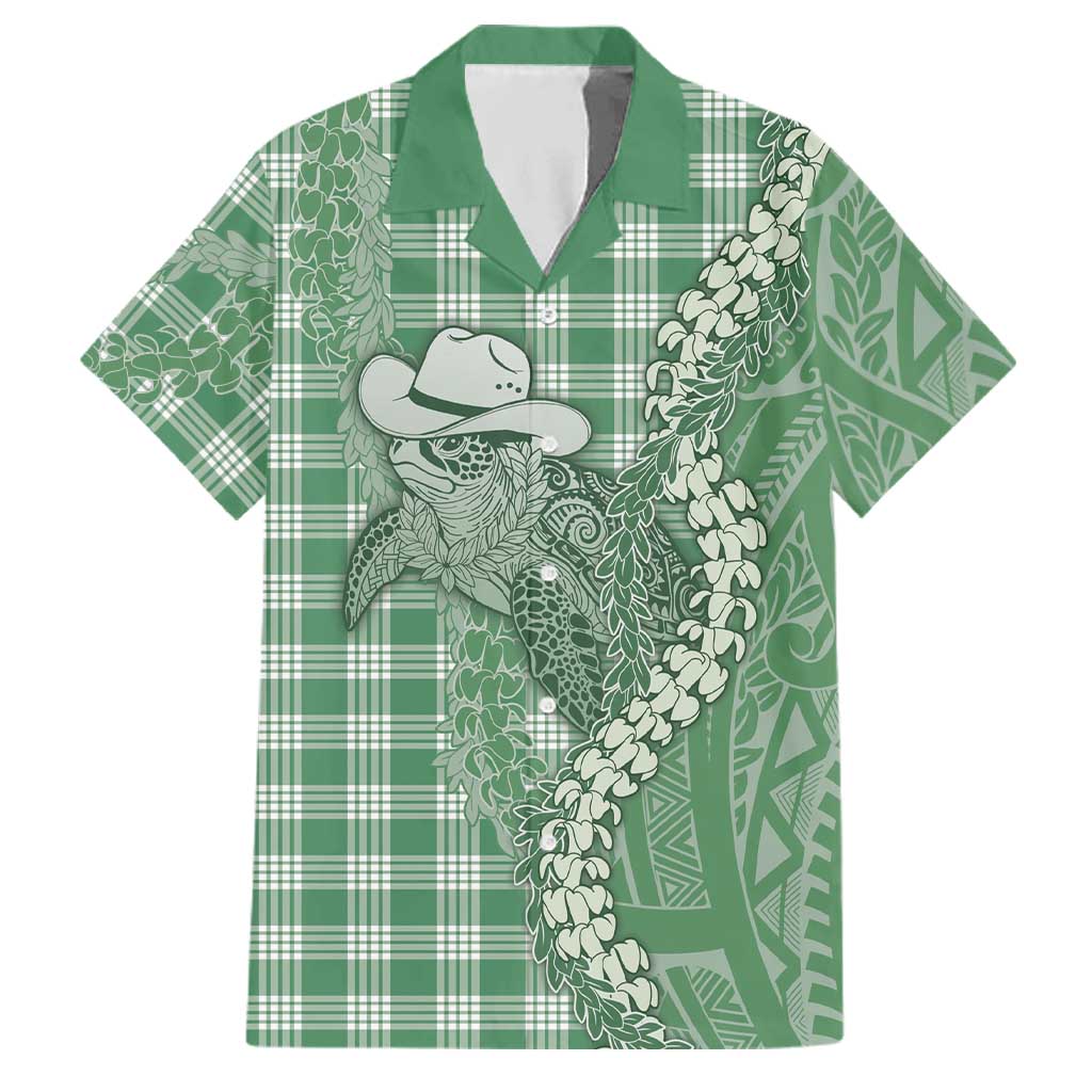 Green Hawaii Palaka Cowboy Turtle Family Matching Long Sleeve Bodycon Dress and Hawaiian Shirt Hawaiian Paniolo Puakenikeni Maile Lei DT05 Dad's Shirt - Short Sleeve Green - Polynesian Pride