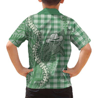 Green Hawaii Palaka Cowboy Turtle Family Matching Off Shoulder Maxi Dress and Hawaiian Shirt Hawaiian Paniolo Puakenikeni Maile Lei DT05 - Polynesian Pride