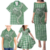 Green Hawaii Palaka Cowboy Turtle Family Matching Puletasi and Hawaiian Shirt Hawaiian Paniolo Puakenikeni Maile Lei DT05 - Polynesian Pride