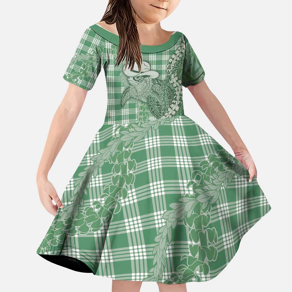 Green Hawaii Palaka Cowboy Turtle Family Matching Summer Maxi Dress and Hawaiian Shirt Hawaiian Paniolo Puakenikeni Maile Lei DT05 Daughter's Dress Green - Polynesian Pride