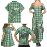 Green Hawaii Palaka Cowboy Turtle Family Matching Summer Maxi Dress and Hawaiian Shirt Hawaiian Paniolo Puakenikeni Maile Lei DT05 - Polynesian Pride