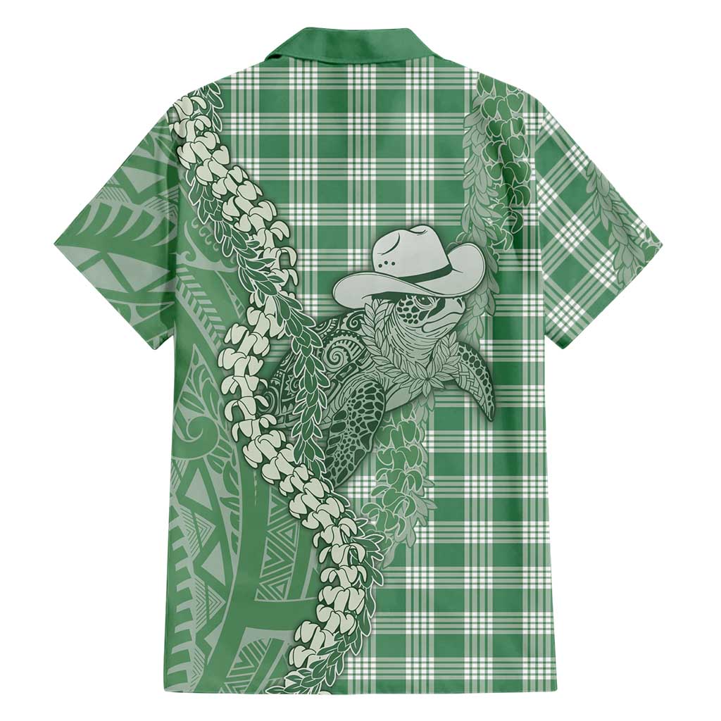 Green Hawaii Palaka Cowboy Turtle Family Matching Summer Maxi Dress and Hawaiian Shirt Hawaiian Paniolo Puakenikeni Maile Lei DT05 - Polynesian Pride
