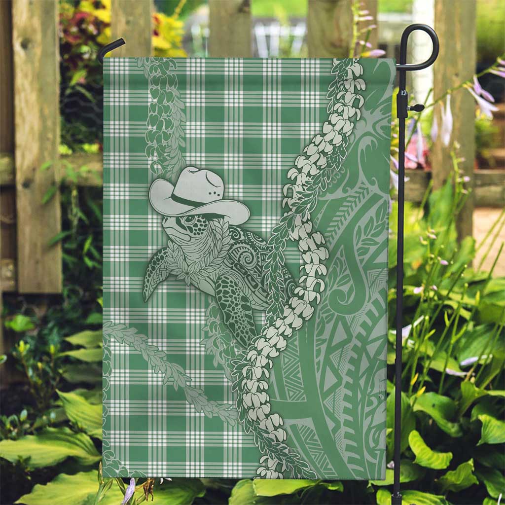 Green Hawaii Palaka Cowboy Turtle Garden Flag Hawaiian Paniolo Puakenikeni Maile Lei DT05 Garden Flag Green - Polynesian Pride