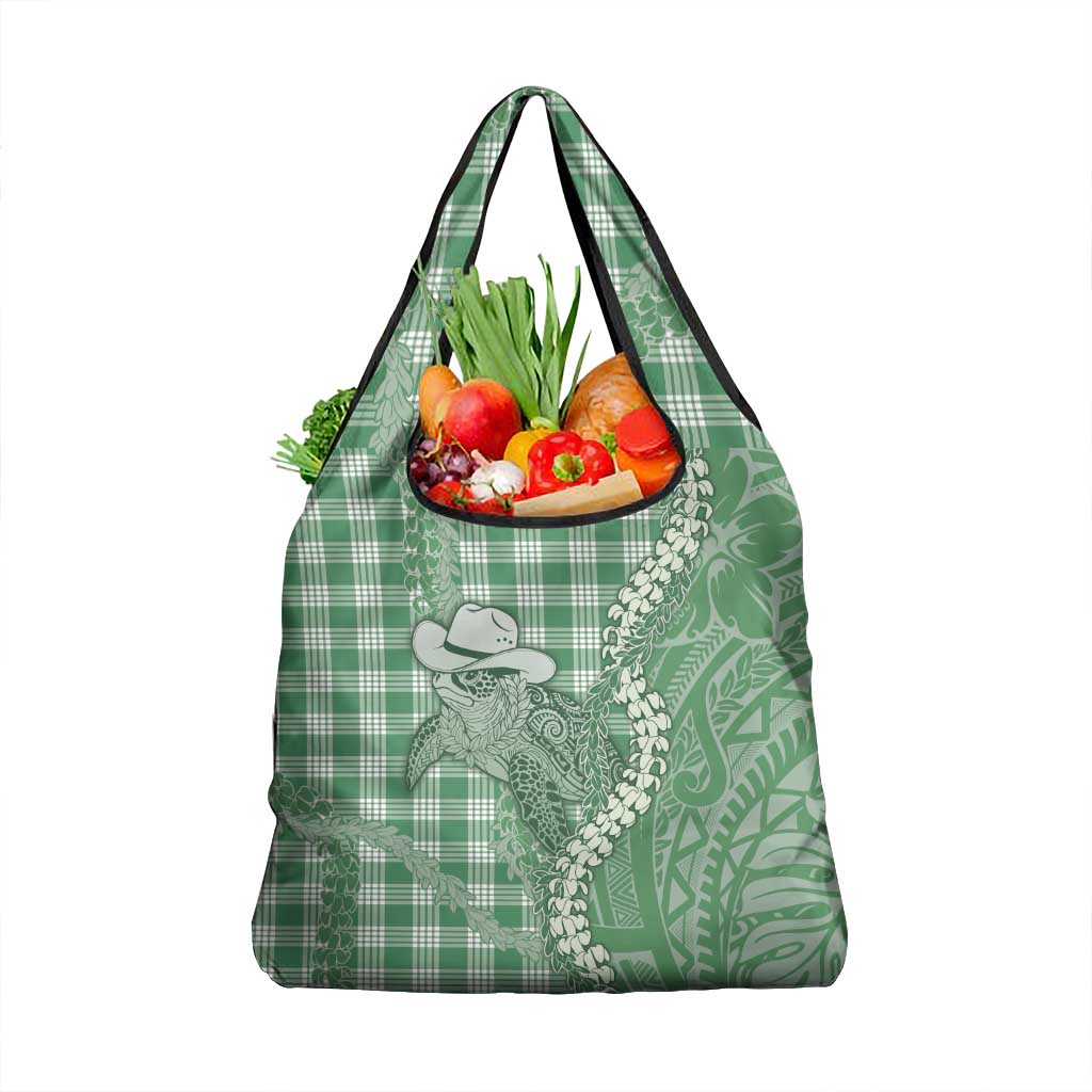 Green Hawaii Palaka Cowboy Turtle Grocery Bag Hawaiian Paniolo Puakenikeni Maile Lei DT05 1-pack One Size Green - Polynesian Pride