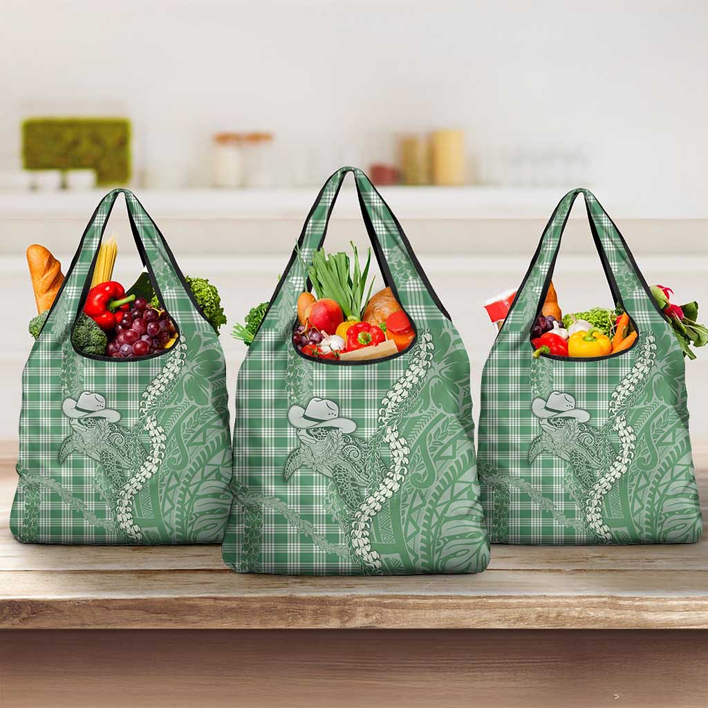 Green Hawaii Palaka Cowboy Turtle Grocery Bag Hawaiian Paniolo Puakenikeni Maile Lei DT05 3-pack One Size Green - Polynesian Pride